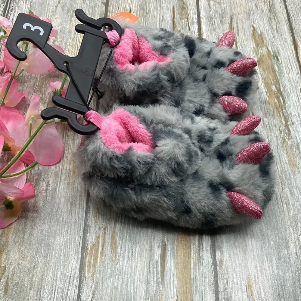 Baby Girl Fuzzy Claw Foot Little Monster Feet Slippers Shoes Size 3